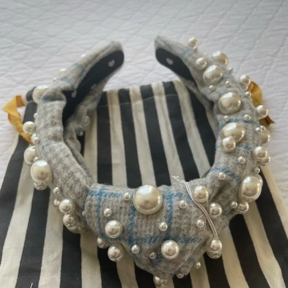 NWT Lele Sadoughi Tweed multi pearl knot headband - www 